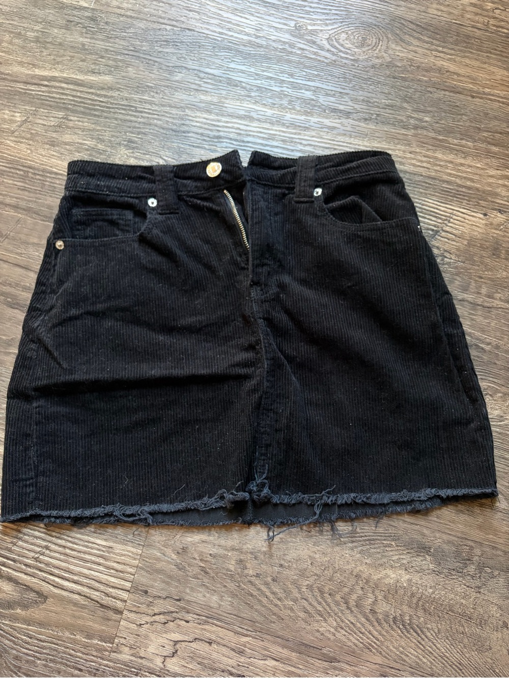 Forever 21 Black Corduroy Mini Skirt with Frayed Hem